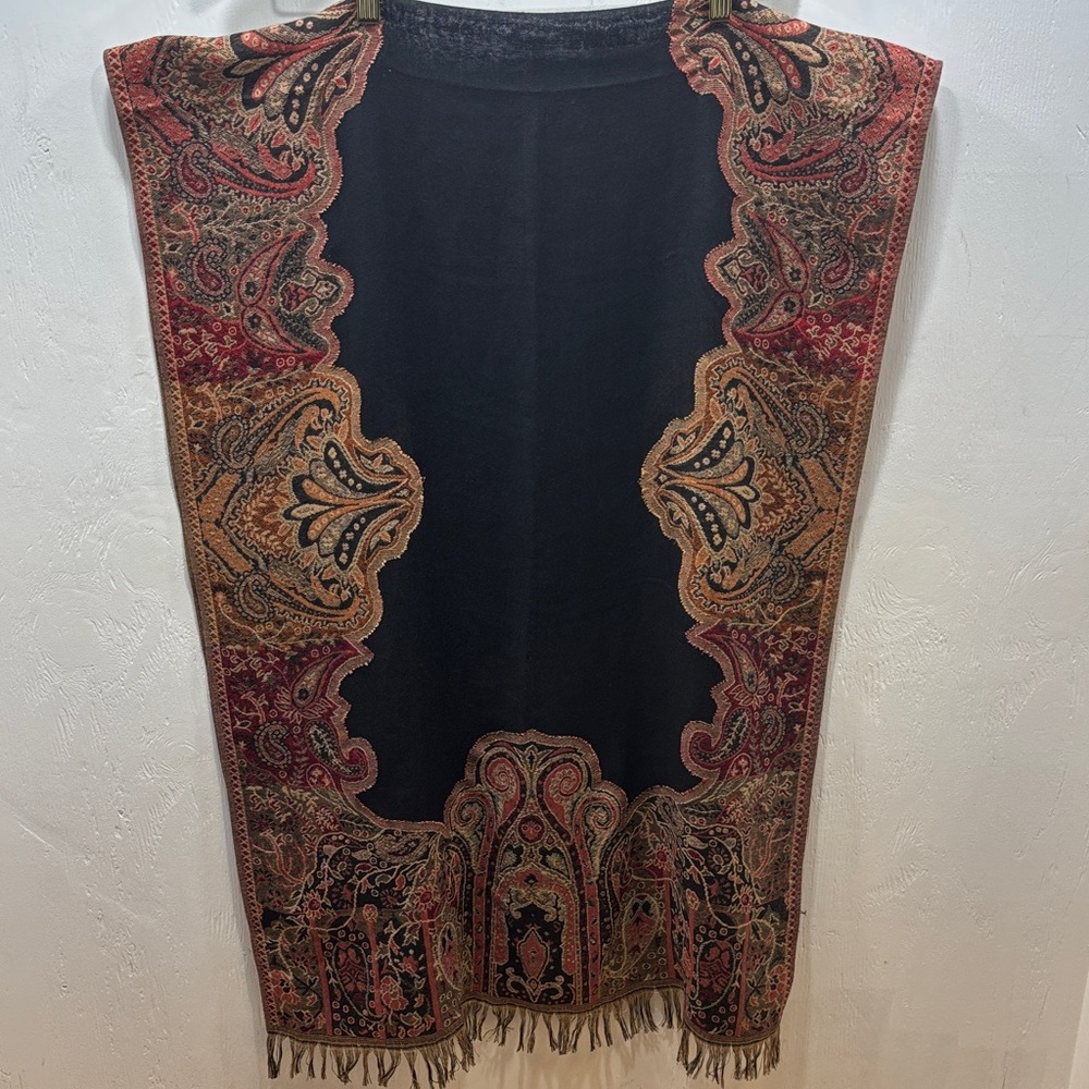 Elegant Paisley Patterned Soft Smooth Shawl StoleWrap with Fringe Bohemian Boho - Picture 1 of 6